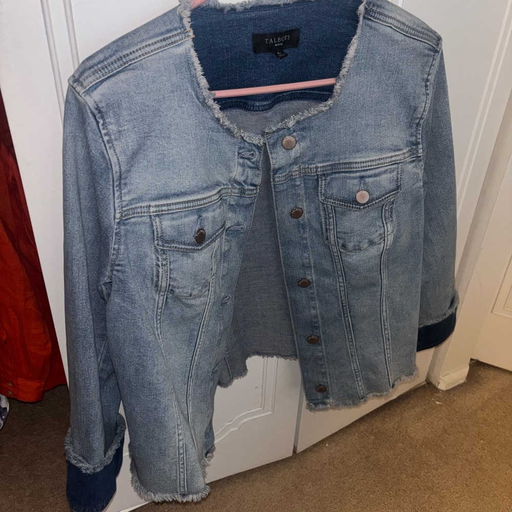 Talbots Blue Denim Jacket with Frayed Edges